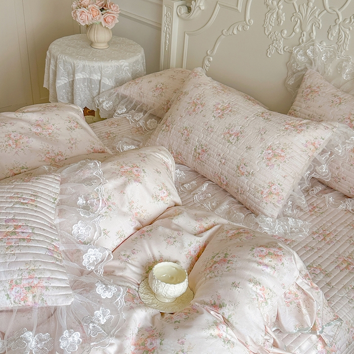 91家纺网 家纺一手货源 找家纺 网红馆（ck家纺） 2026春夏新款小清新田园全棉印花床盖四件套 翩翩花语