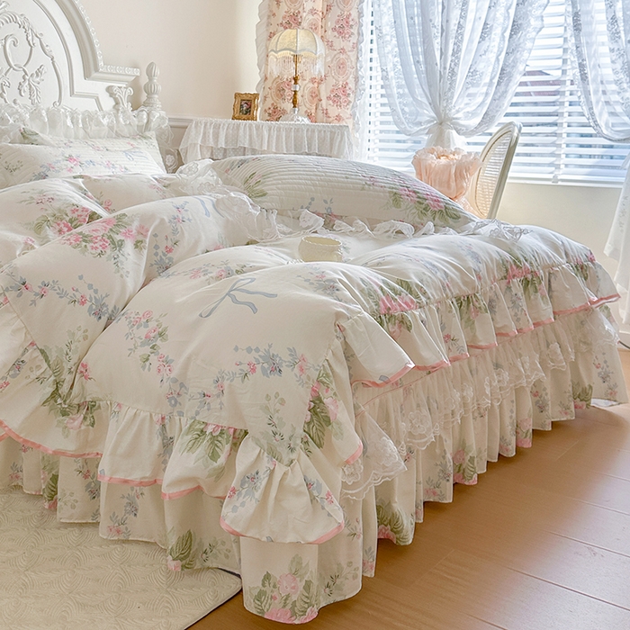 91家纺网 家纺一手货源 找家纺 网红馆（ck家纺） 2026春夏新款小清新田园全棉印花床盖四件套 花蔓蓝