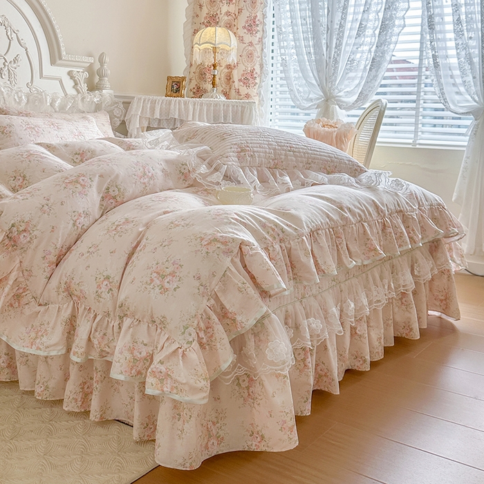 91家纺网 家纺一手货源 找家纺 网红馆（ck家纺） 2026春夏新款小清新田园全棉印花床盖四件套 翩翩花语