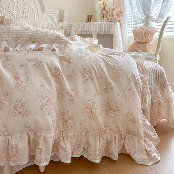 91家纺网 家纺一手货源 找家纺 网红馆（ck家纺） 2026春夏新款小清新田园全棉印花床盖四件套 翩翩花语