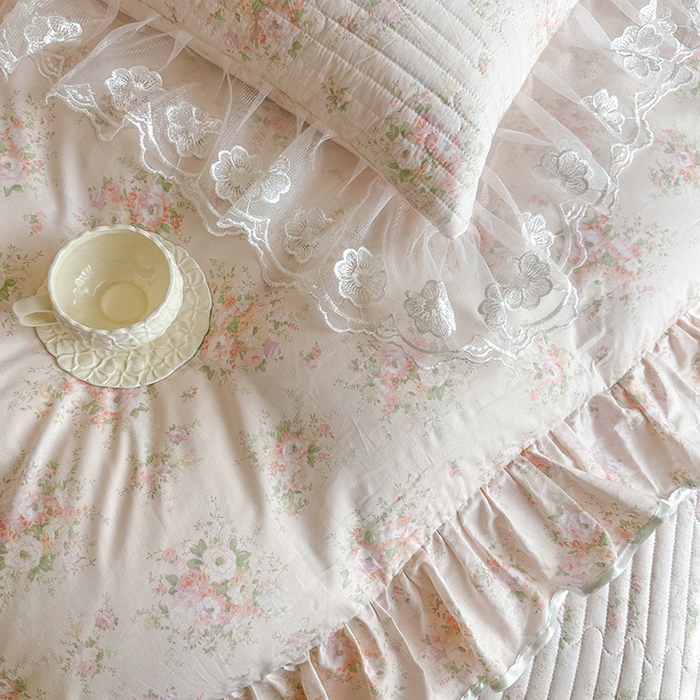 91家纺网 家纺一手货源 找家纺 网红馆（ck家纺） 2026春夏新款小清新田园全棉印花床盖四件套 翩翩花语