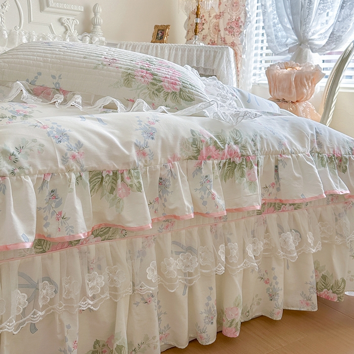 91家纺网 家纺一手货源 找家纺 网红馆（ck家纺） 2026春夏新款小清新田园全棉印花床盖四件套 花蔓蓝