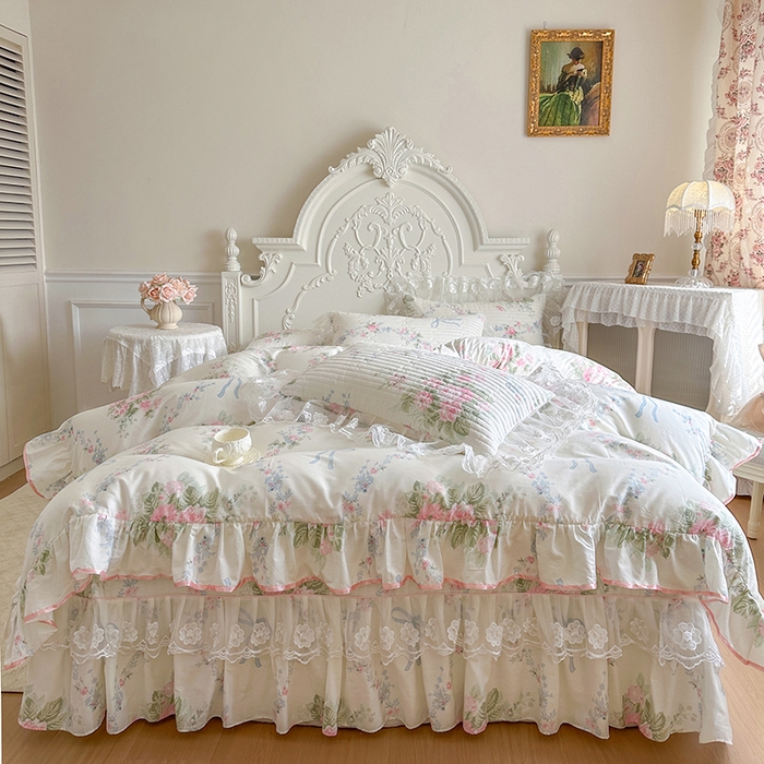 91家纺网 家纺一手货源 找家纺 网红馆（ck家纺） 2026春夏新款小清新田园全棉印花床盖四件套 花蔓蓝