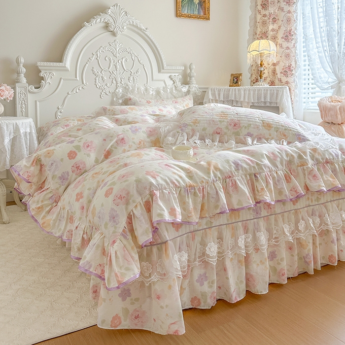 91家纺网 家纺一手货源 找家纺 网红馆（ck家纺） 2026春夏新款小清新田园全棉印花床盖四件套 幸福花海