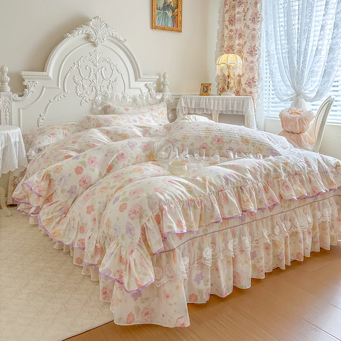 91家纺网 家纺一手货源 找家纺 网红馆（ck家纺） 2026春夏新款小清新田园全棉印花床盖四件套 幸福花海