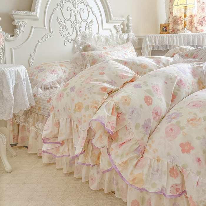 网红馆（ck家纺） 2026春夏新款小清新田园全棉印花床盖四件套 幸福花海