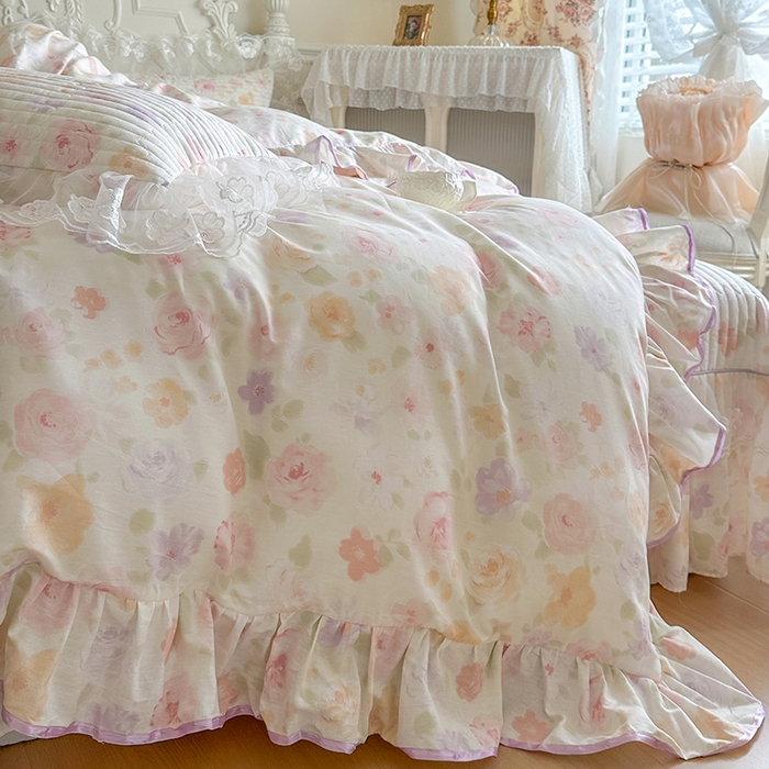 91家纺网 家纺一手货源 找家纺 网红馆（ck家纺） 2026春夏新款小清新田园全棉印花床盖四件套 幸福花海