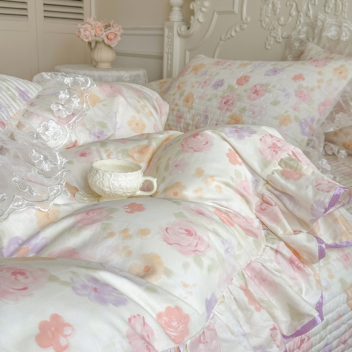 91家纺网 家纺一手货源 找家纺 网红馆（ck家纺） 2026春夏新款小清新田园全棉印花床盖四件套 幸福花海