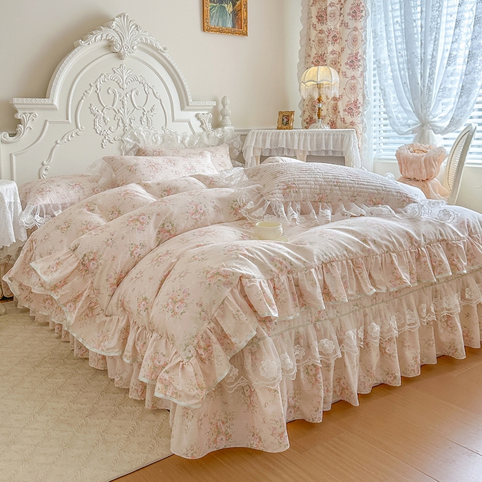 91家纺网 家纺一手货源 找家纺 网红馆（ck家纺） 2026春夏新款小清新田园全棉印花床盖四件套 翩翩花语