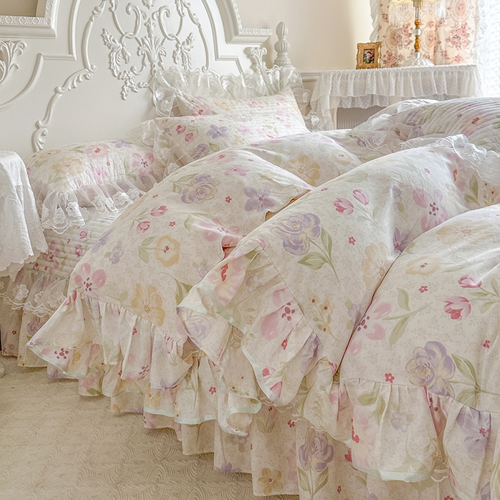 网红馆（ck家纺） 2026春夏新款小清新田园全棉印花床盖四件套 甜心花朵