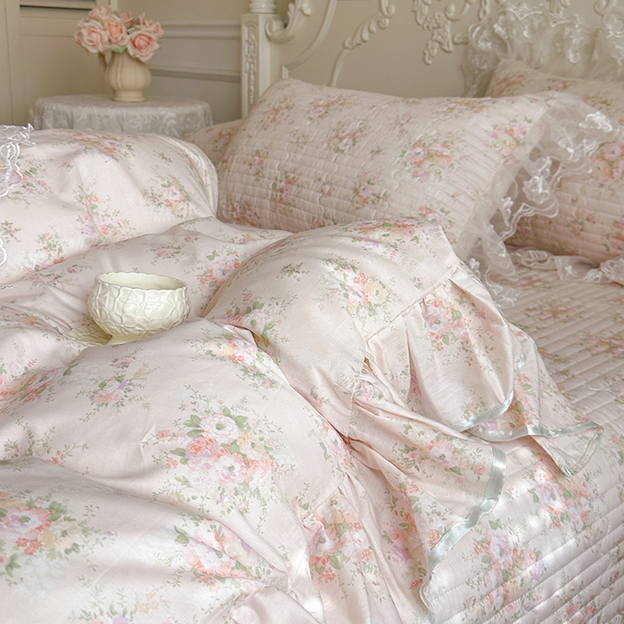 91家纺网 家纺一手货源 找家纺 网红馆（ck家纺） 2026春夏新款小清新田园全棉印花床盖四件套 翩翩花语