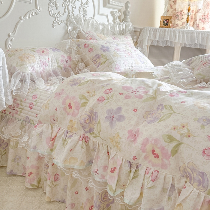 91家纺网 家纺一手货源 找家纺 网红馆（ck家纺） 2026春夏新款小清新田园全棉印花床盖四件套 甜心花朵