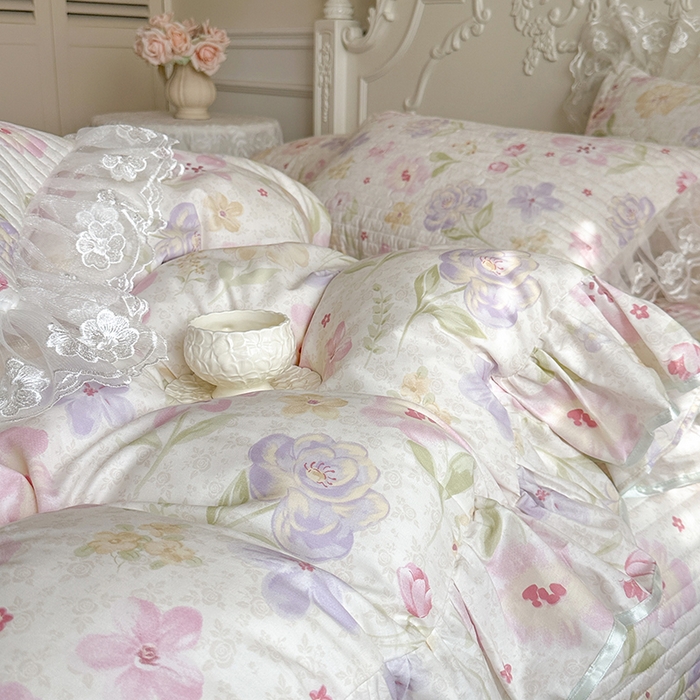 91家纺网 家纺一手货源 找家纺 网红馆（ck家纺） 2026春夏新款小清新田园全棉印花床盖四件套 甜心花朵