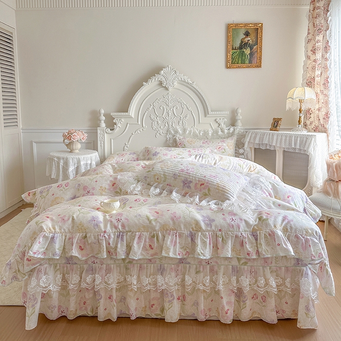 91家纺网 家纺一手货源 找家纺 网红馆（ck家纺） 2026春夏新款小清新田园全棉印花床盖四件套 甜心花朵