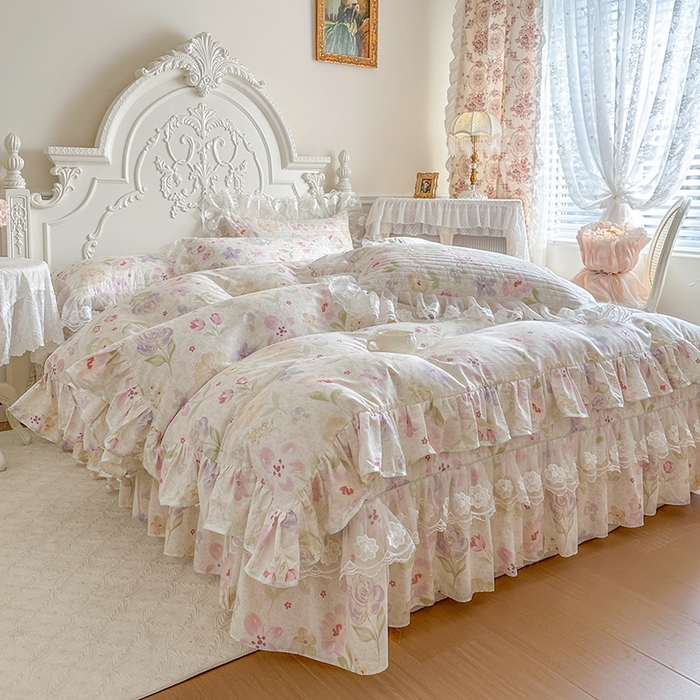 91家纺网 家纺一手货源 找家纺 网红馆（ck家纺） 2026春夏新款小清新田园全棉印花床盖四件套 甜心花朵