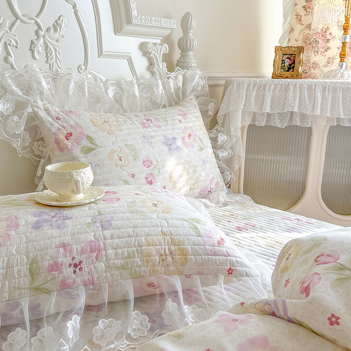 91家纺网 家纺一手货源 找家纺 网红馆（ck家纺） 2026春夏新款小清新田园全棉印花床盖四件套 甜心花朵