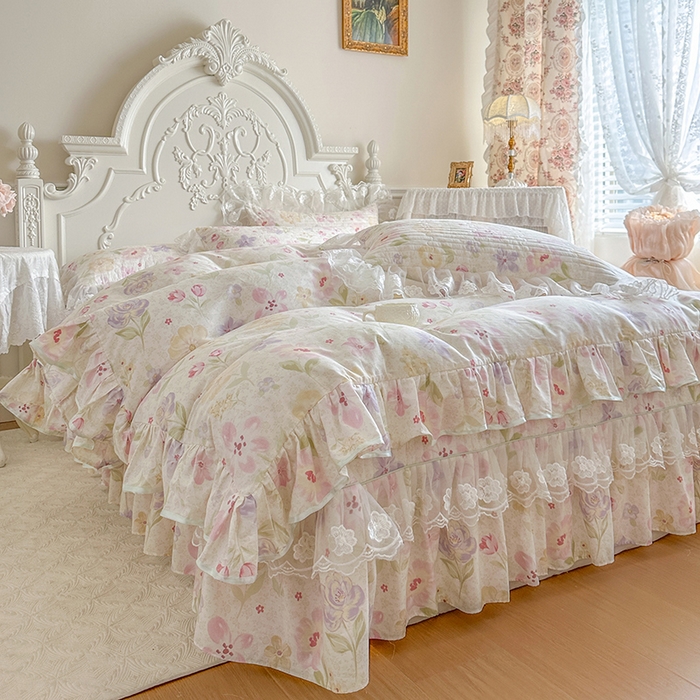 91家纺网 家纺一手货源 找家纺 网红馆（ck家纺） 2026春夏新款小清新田园全棉印花床盖四件套 甜心花朵