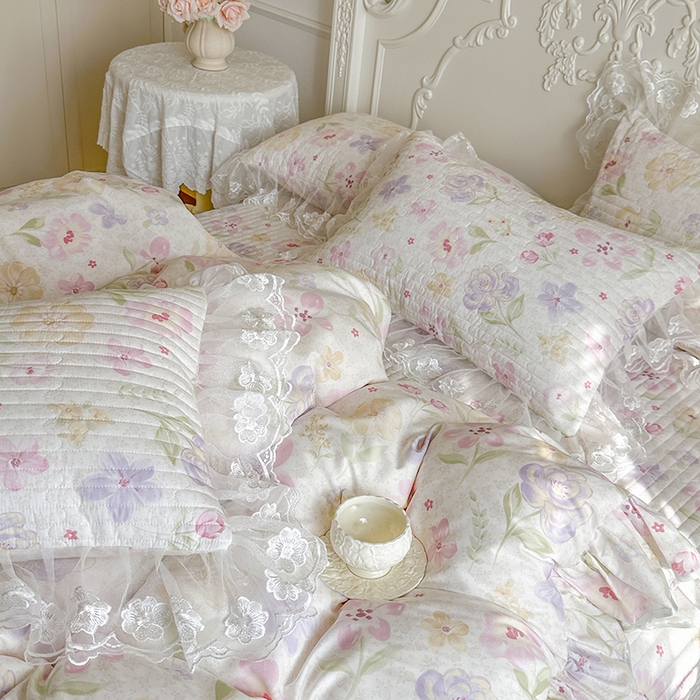 91家纺网 家纺一手货源 找家纺 网红馆（ck家纺） 2026春夏新款小清新田园全棉印花床盖四件套 甜心花朵