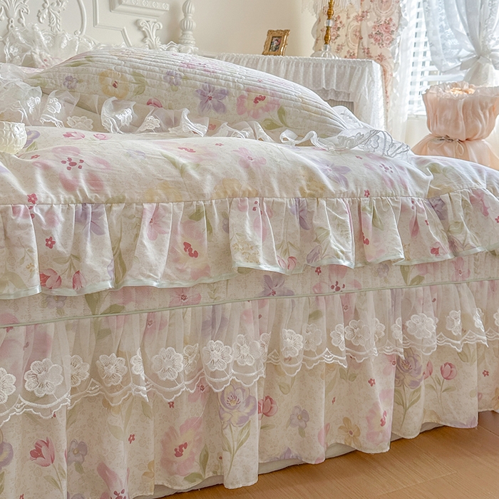 91家纺网 家纺一手货源 找家纺 网红馆（ck家纺） 2026春夏新款小清新田园全棉印花床盖四件套 甜心花朵