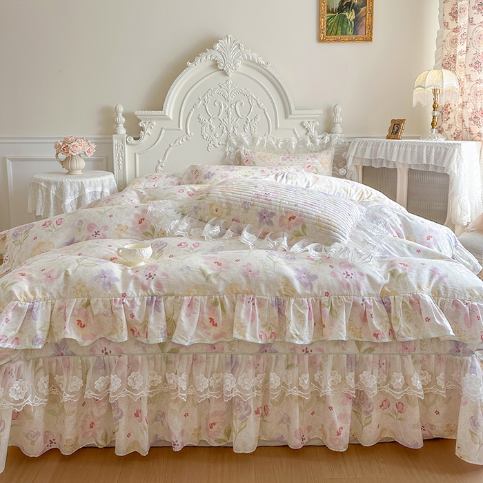 91家纺网 家纺一手货源 找家纺 网红馆（ck家纺） 2026春夏新款小清新田园全棉印花床盖四件套 甜心花朵