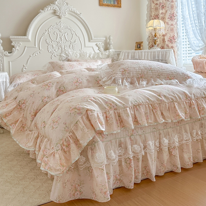 91家纺网 家纺一手货源 找家纺 网红馆（ck家纺） 2026春夏新款小清新田园全棉印花床盖四件套 翩翩花语