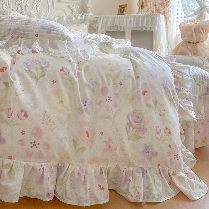 91家纺网 家纺一手货源 找家纺 网红馆（ck家纺） 2026春夏新款小清新田园全棉印花床盖四件套 甜心花朵