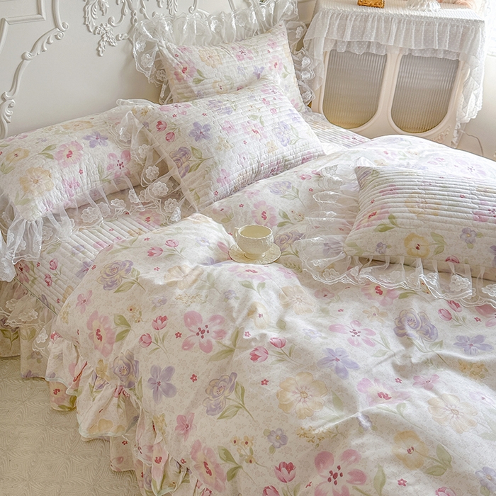 91家纺网 家纺一手货源 找家纺 网红馆（ck家纺） 2026春夏新款小清新田园全棉印花床盖四件套 甜心花朵