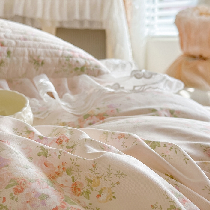 91家纺网 家纺一手货源 找家纺 网红馆（ck家纺） 2026春夏新款小清新田园全棉印花床盖四件套 翩翩花语