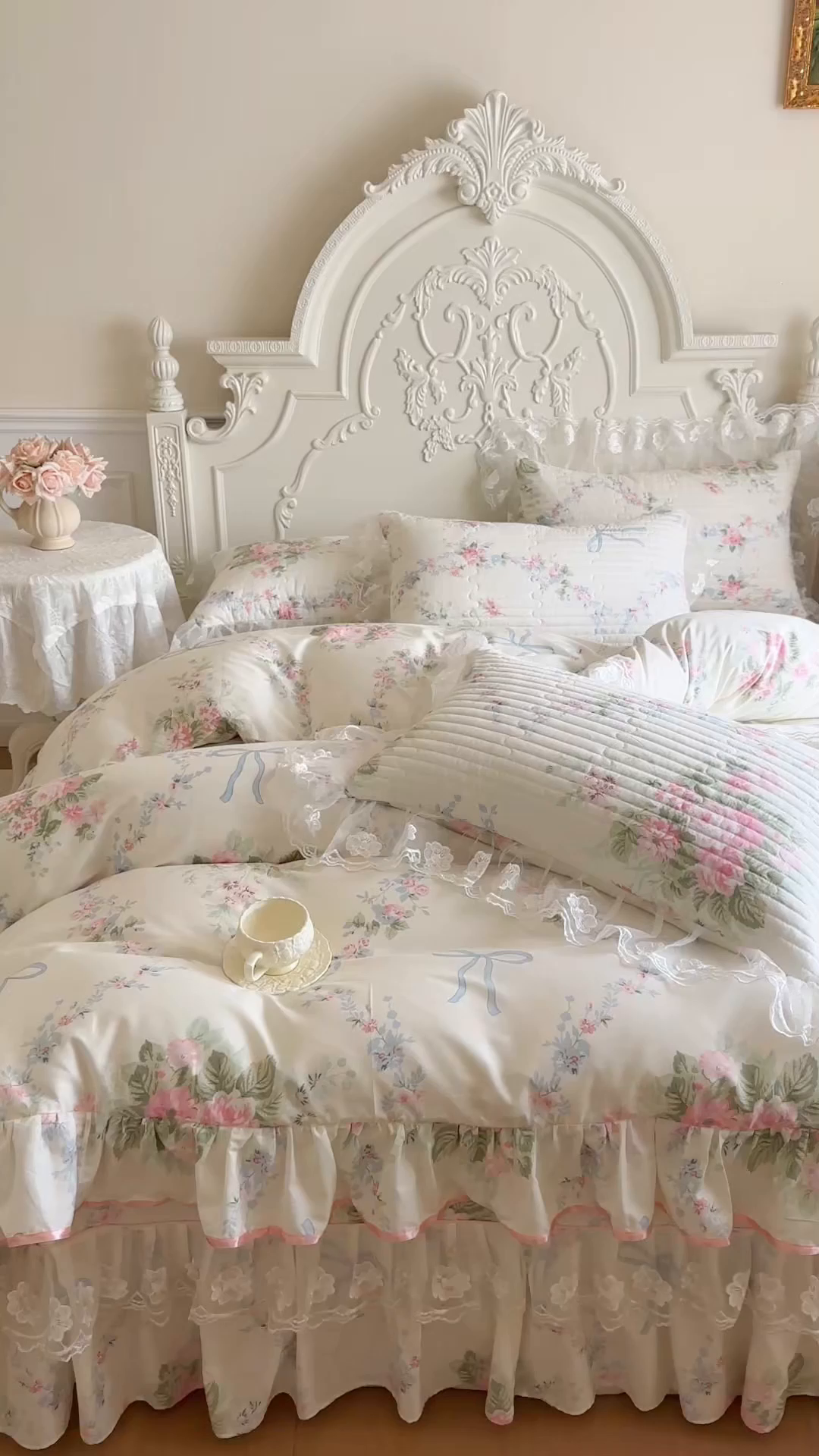 91家纺网 家纺一手货源 找家纺 网红馆（ck家纺） 2026春夏新款小清新田园全棉印花床盖四件套 花蔓蓝