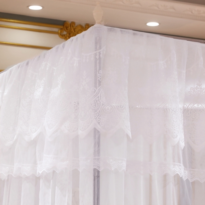 91家纺网 家纺一手货源 找家纺 永旺家纺 2026新款宫廷落地三门开蚊帐--春暖花开 白色