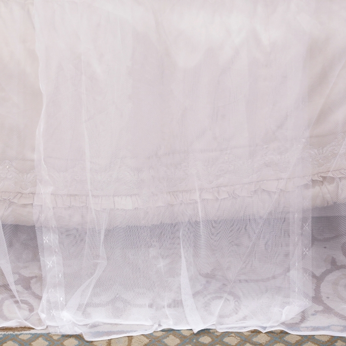 91家纺网 家纺一手货源 找家纺 永旺家纺 2026新款宫廷落地三门开蚊帐--春暖花开 白色