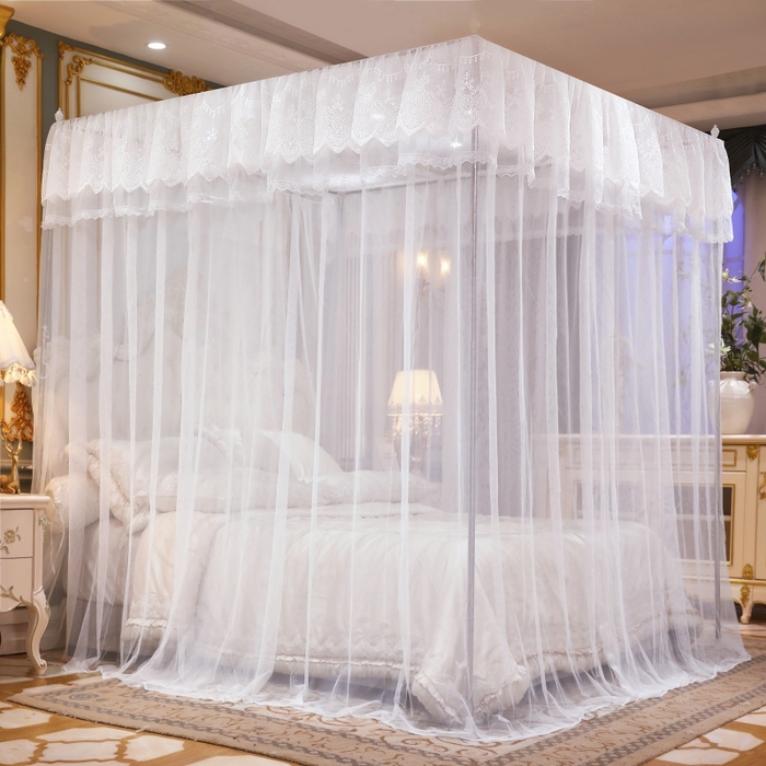 91家纺网 家纺一手货源 找家纺 永旺家纺 2026新款宫廷落地三门开蚊帐--春暖花开 白色