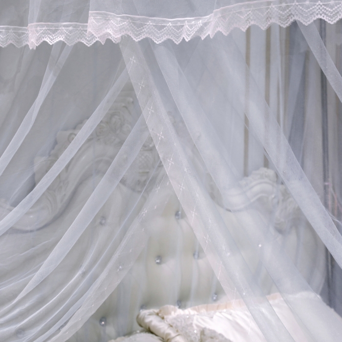 91家纺网 家纺一手货源 找家纺 永旺家纺 2026新款宫廷落地三门开蚊帐--春暖花开 灰色