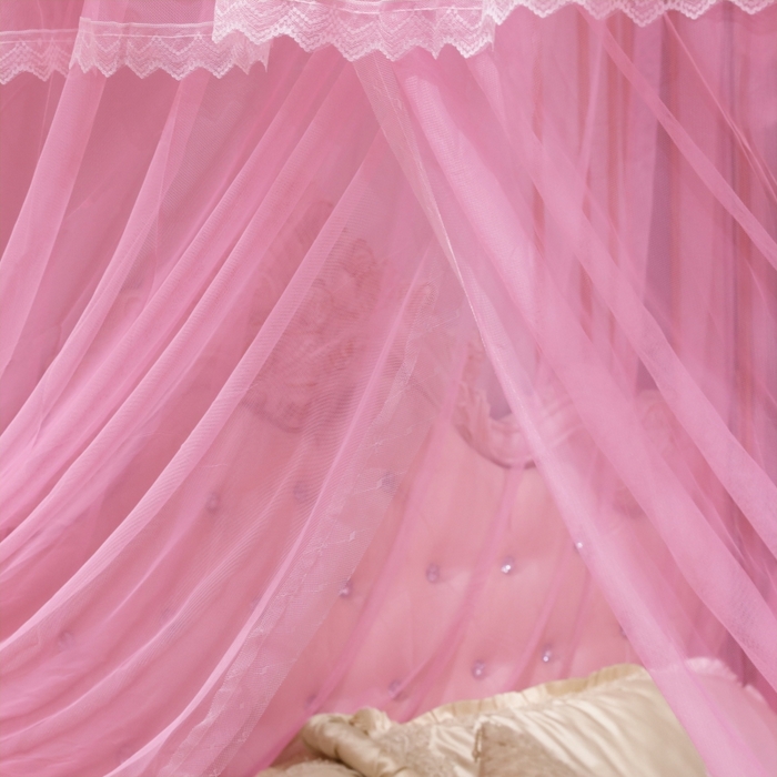 91家纺网 家纺一手货源 找家纺 永旺家纺 2026新款宫廷落地三门开蚊帐--春暖花开 粉色