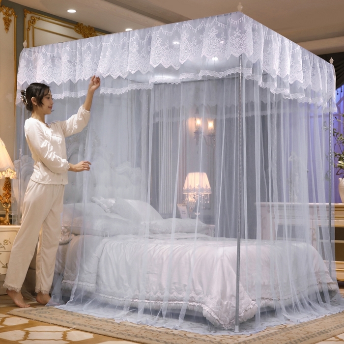 91家纺网 家纺一手货源 找家纺 永旺家纺 2026新款宫廷落地三门开蚊帐--春暖花开 灰色