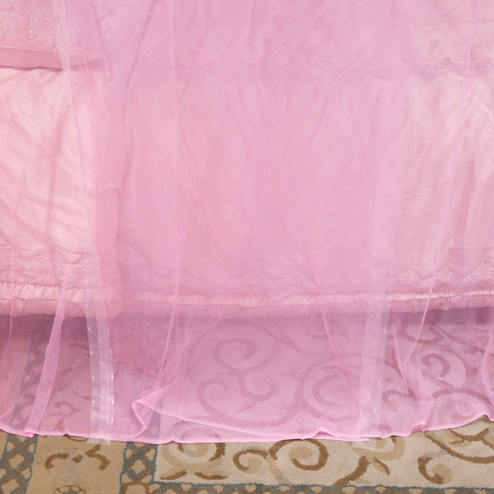 91家纺网 家纺一手货源 找家纺 永旺家纺 2026新款宫廷落地三门开蚊帐--春暖花开 粉色