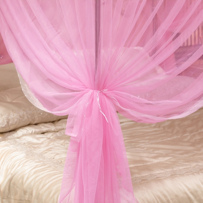 91家纺网 家纺一手货源 找家纺 永旺家纺 2026新款宫廷落地三门开蚊帐--春暖花开 粉色