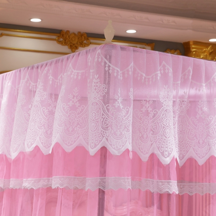 91家纺网 家纺一手货源 找家纺 永旺家纺 2026新款宫廷落地三门开蚊帐--春暖花开 粉色
