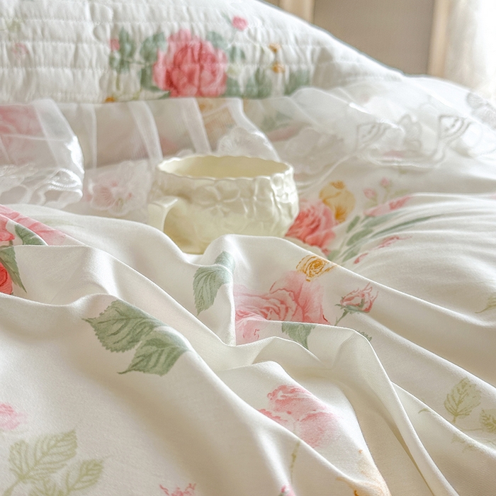 91家纺网 家纺一手货源 找家纺 网红馆（ck家纺） 2026春夏新款小清新田园全棉印花床盖四件套 蕾丝花海