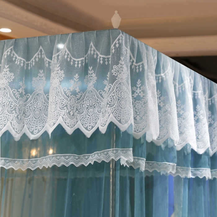 91家纺网 家纺一手货源 找家纺 永旺家纺 2026新款宫廷落地三门开蚊帐--春暖花开 雾霾蓝