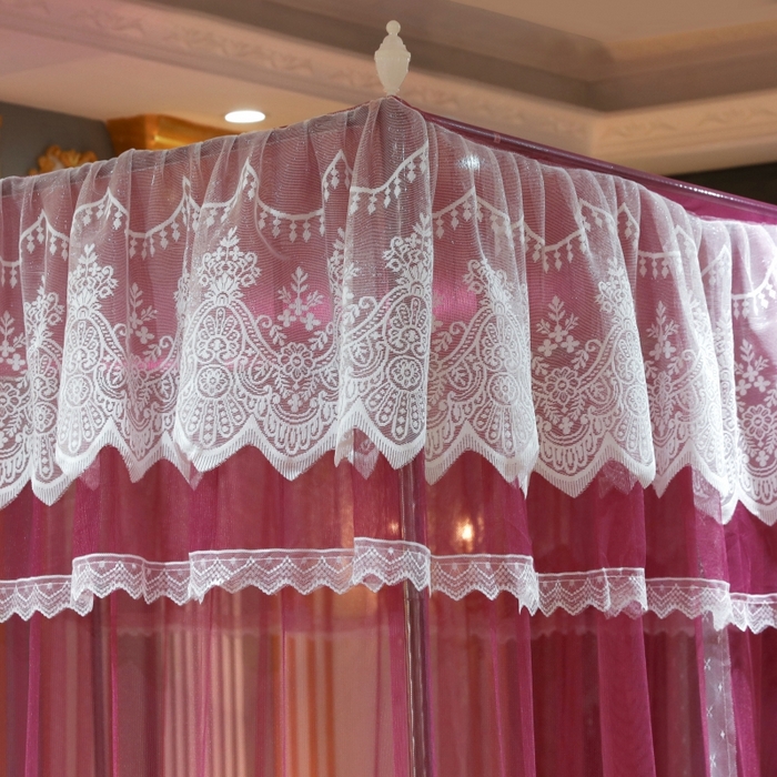 91家纺网 家纺一手货源 找家纺 永旺家纺 2026新款宫廷落地三门开蚊帐--春暖花开 红豆沙