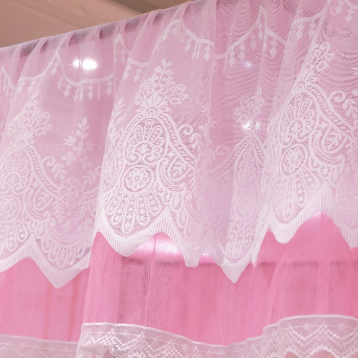 91家纺网 家纺一手货源 找家纺 永旺家纺 2026新款宫廷落地三门开蚊帐--春暖花开 粉色