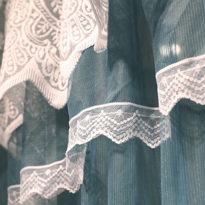 91家纺网 家纺一手货源 找家纺 永旺家纺 2026新款宫廷落地三门开蚊帐--春暖花开 雾霾蓝