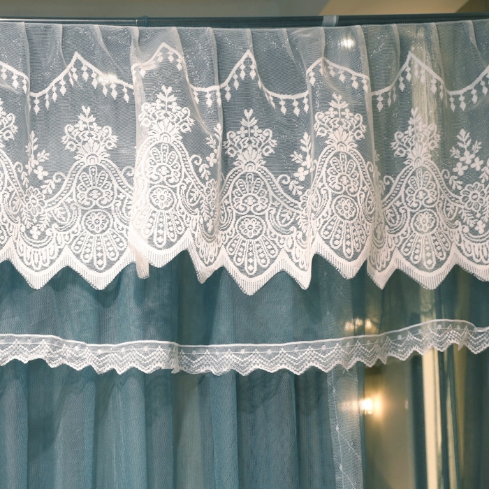 91家纺网 家纺一手货源 找家纺 永旺家纺 2026新款宫廷落地三门开蚊帐--春暖花开 雾霾蓝