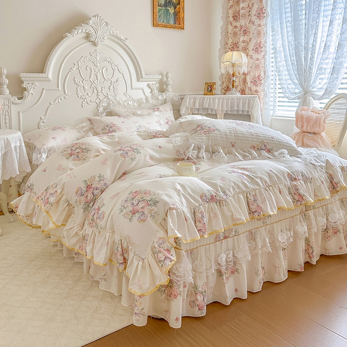 91家纺网 家纺一手货源 找家纺 网红馆（ck家纺） 2026春夏新款小清新田园全棉印花床盖四件套 清风花影