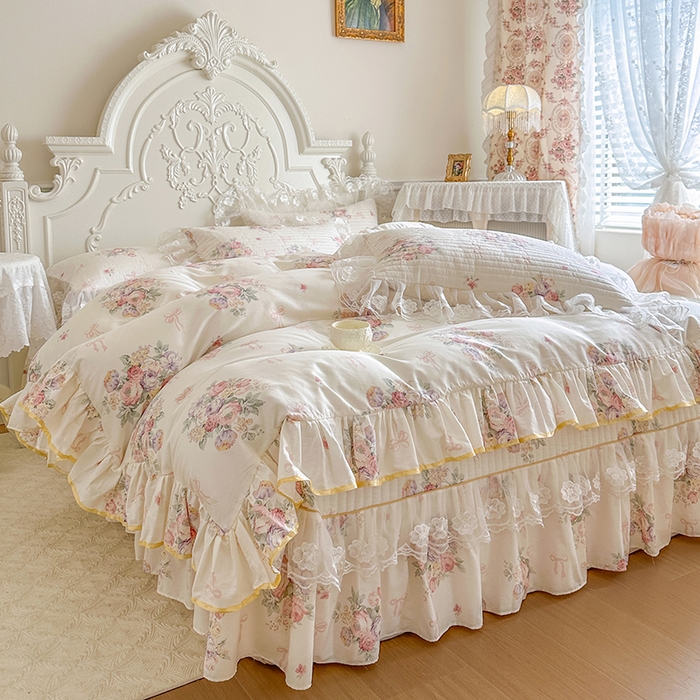 91家纺网 家纺一手货源 找家纺 网红馆（ck家纺） 2026春夏新款小清新田园全棉印花床盖四件套 清风花影