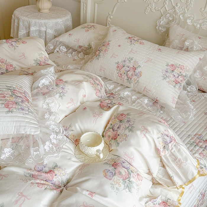 91家纺网 家纺一手货源 找家纺 网红馆（ck家纺） 2026春夏新款小清新田园全棉印花床盖四件套 清风花影