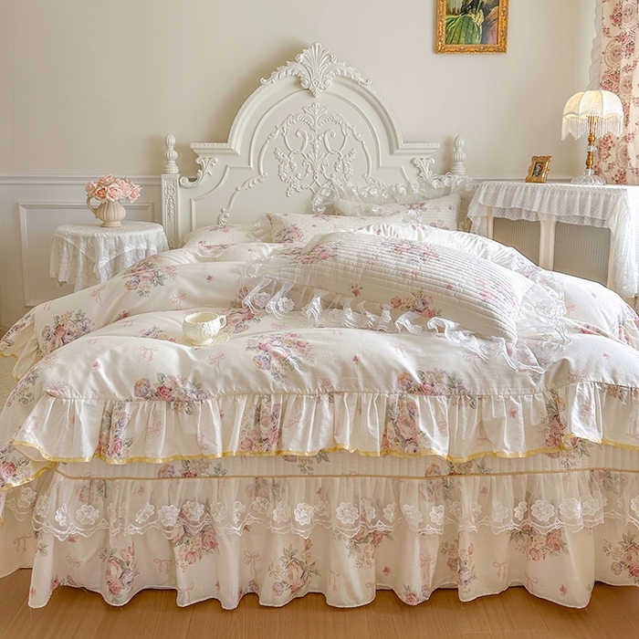 91家纺网 家纺一手货源 找家纺 网红馆（ck家纺） 2026春夏新款小清新田园全棉印花床盖四件套 清风花影