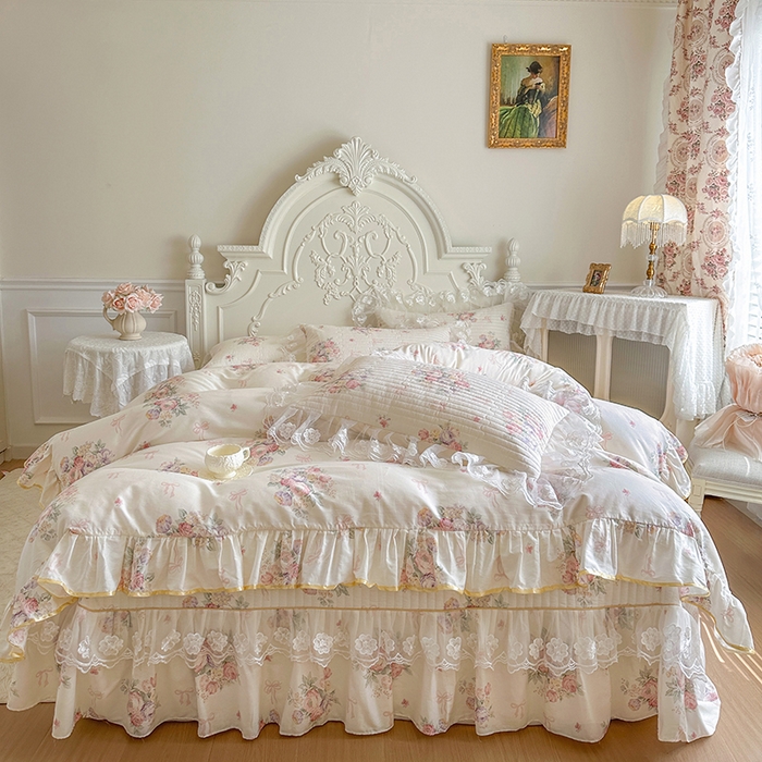 91家纺网 家纺一手货源 找家纺 网红馆（ck家纺） 2026春夏新款小清新田园全棉印花床盖四件套 清风花影