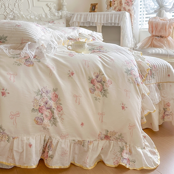 91家纺网 家纺一手货源 找家纺 网红馆（ck家纺） 2026春夏新款小清新田园全棉印花床盖四件套 清风花影